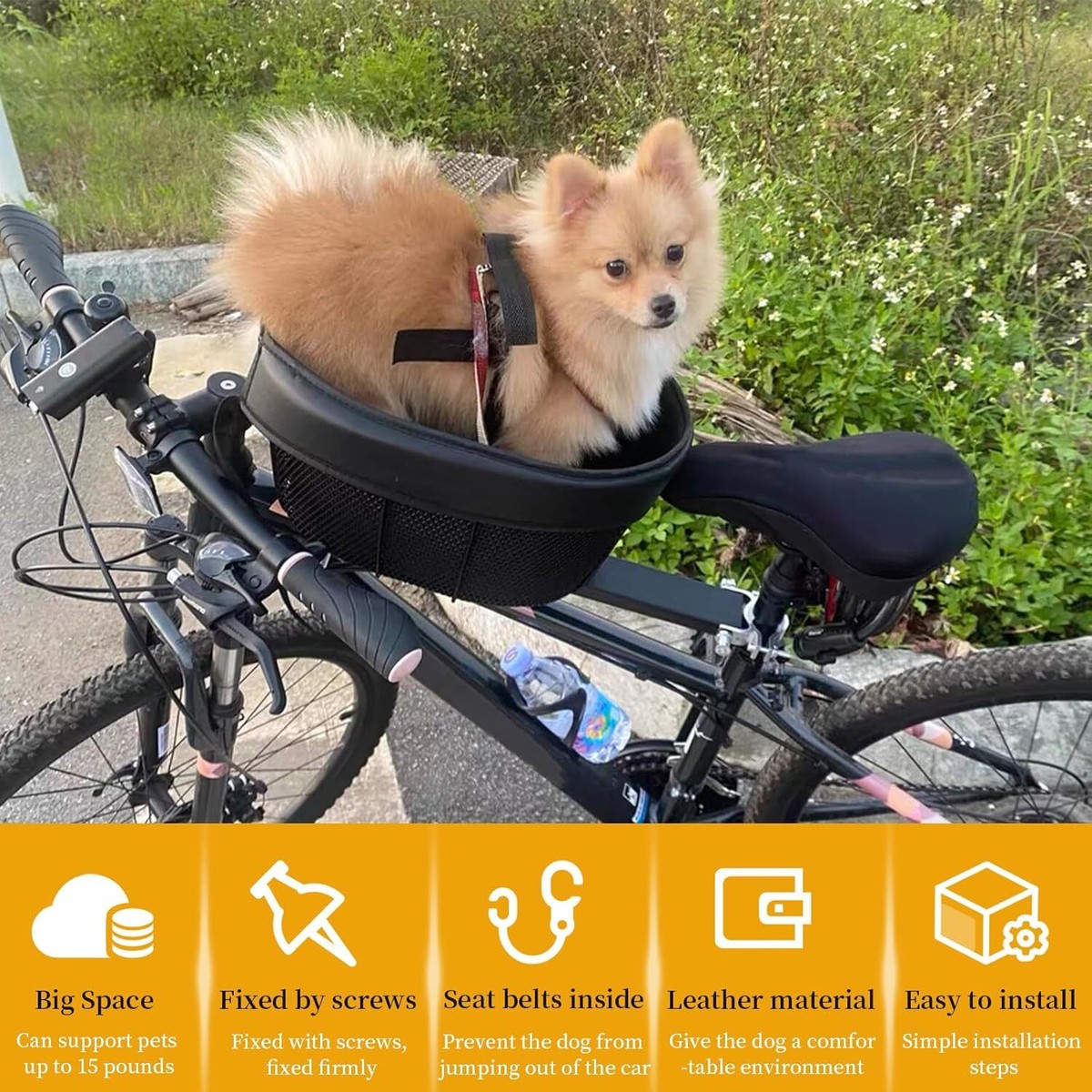 Dog Bike Basket Pet Cat Mountain Bike Shopping Basket Up to 15lbs