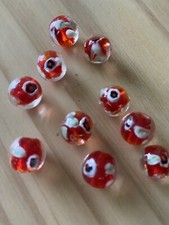 10 RED with GREEN BLACK FLOWER ROUND LAMPWORK Glass Beads 12mm Jewelry DIY