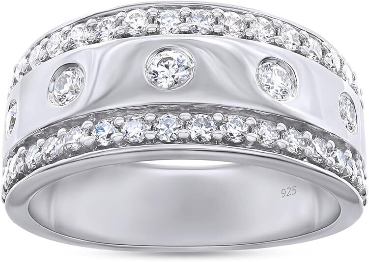 1.20 Ct Double Row Men's Moissanite Wedding Band in 925 Sterling Silver