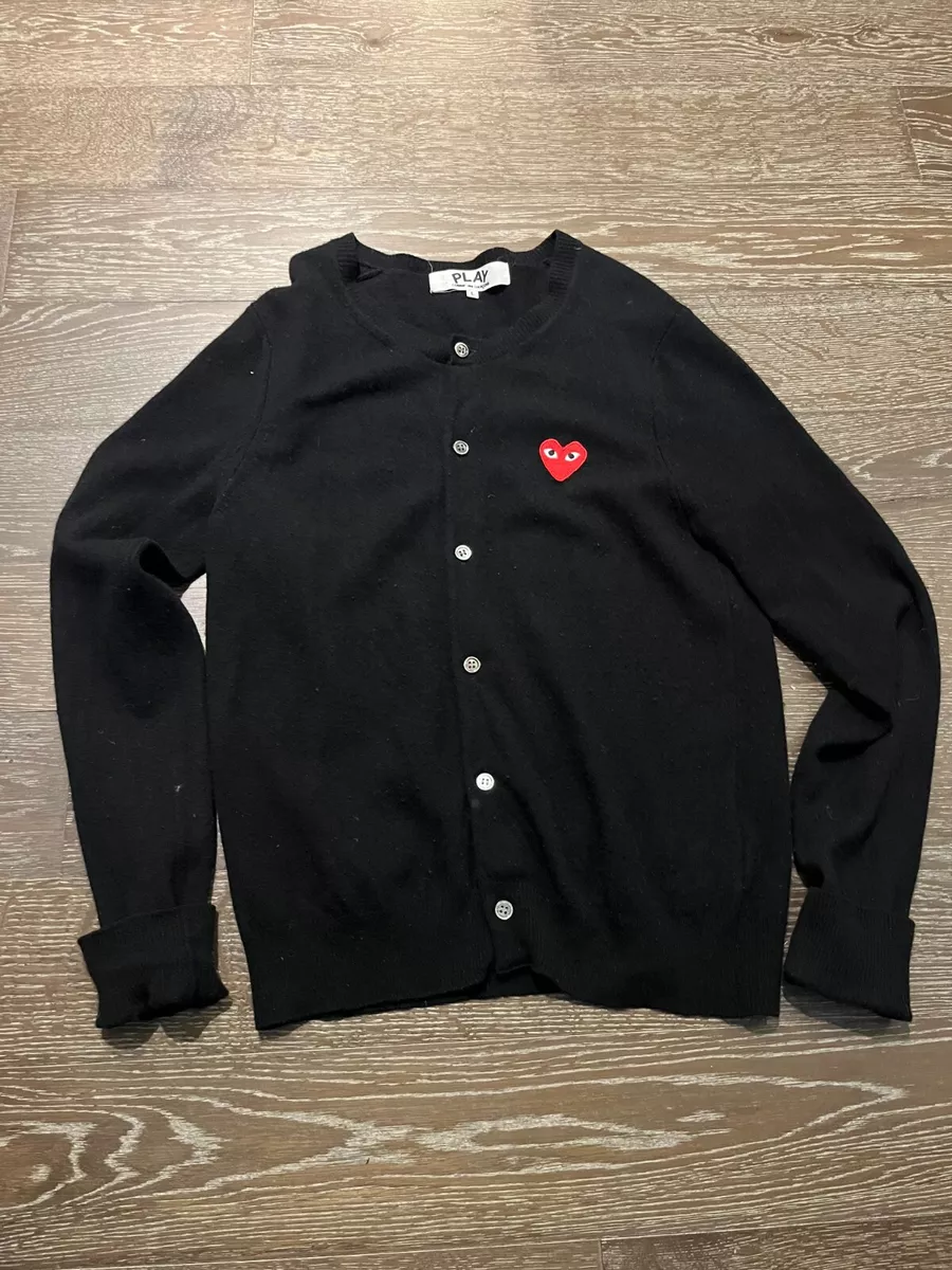 COMME DES GARCONS PLAY WOMEN L RED HEART CARDIGAN BUTTON UP LARGE WOOL GUC