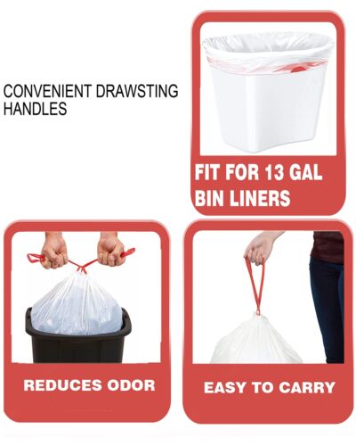 Trash Bags 13 Gallon Drawstring 50 Count Garbage Bags Tall Kitchen Trash Bags Od - Picture 4 of 6