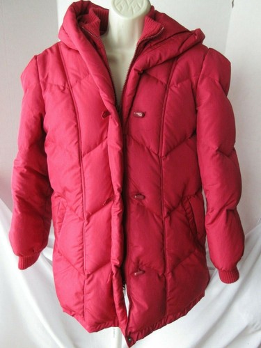 Vintage Women's Down Quilted Puffer Coat Parka Size Medium Hooded 80's Zip Front - Picture 3 of 11
