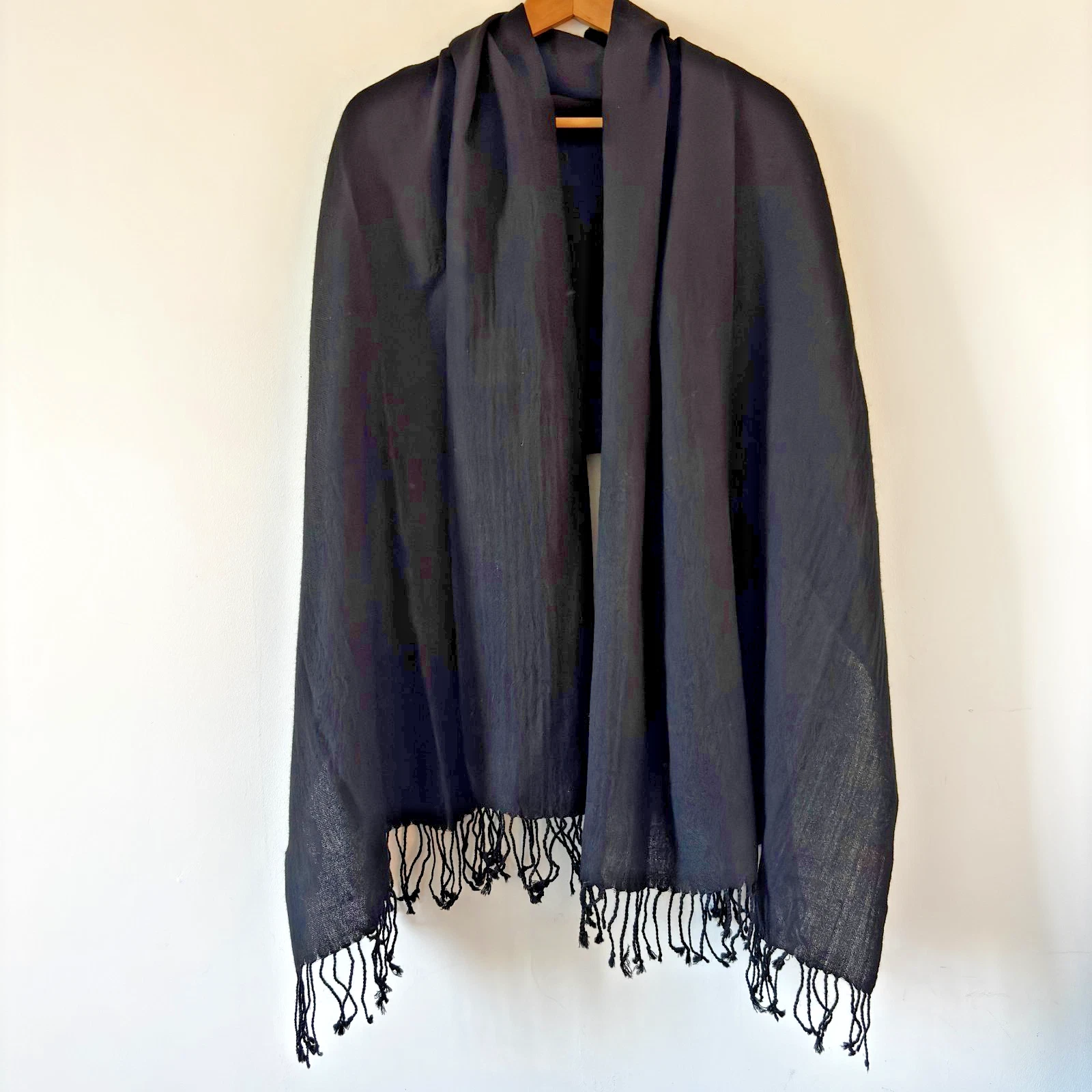 FRANGI Black 100% Wool Scarf 75cm x 180cm