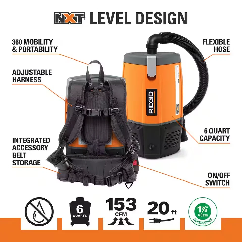 6 Qt. (1.5 Gal.) NXT Backpack Vacuum Cleaner with Filters and Shop Vacuum Attach - Image 3 of 4