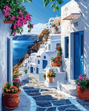 Paint by Number for Adults Beginners, Easy Seaside Town Paint by Numbers Kits on