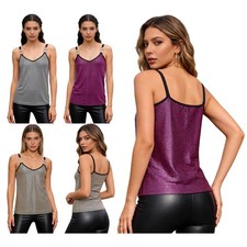 Women's Shiny Sequin Crop Top Shoulder Straps V Neck Camisole Summer Beach Vest