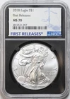 2018 $1 American Silver Eagle NGC MS69 - First Releases - Black Core