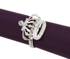Fennco Styles Jeweled Design Crown Napkin Rings, Set of 4 - Silver Metal Napkin