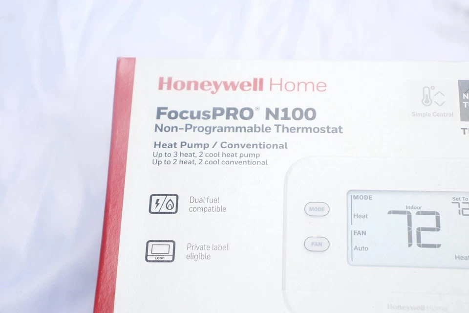 Honeywell FocusPRO N100 Non-Prog Thermostat 3H/2C Heat Pump New Sealed E27 - Image 4 of 4