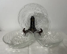 Set of 3 Indonesia Salad Bowls/Salad Plate Clear Fruit Design Grapes Leaves