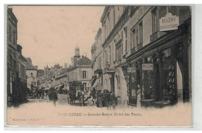 77 Montereau #19619 Grande Rue Und Rathaus Mit Post -gespann Buchhandlung