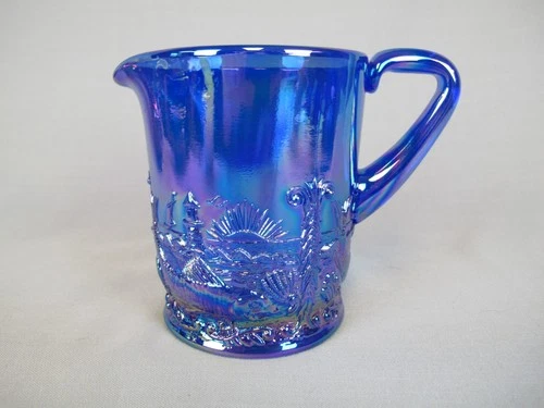 ACGA 1999 Seacoast Blue Whimsey Handled Creamer Carnival Glass