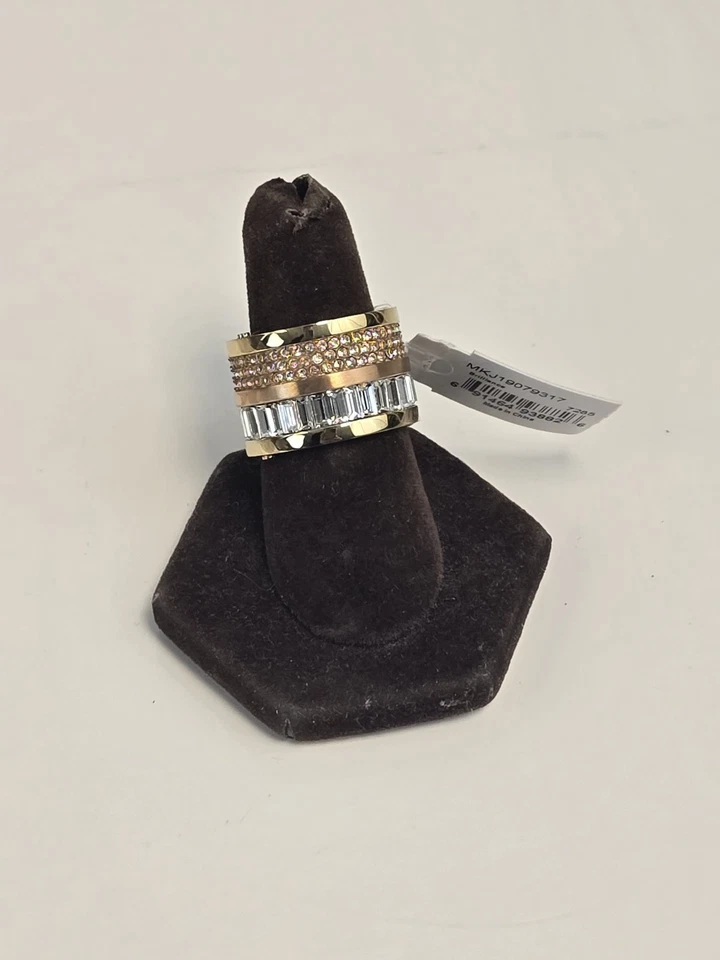 Michael Kors Brilliance Pave Baguette Barrel Ring $115 Two Tone Gold SZ 8 New - Image 2 of 4
