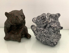 Brown Resin Bear J Pecorini & Canadian Edmund Wolf Soapstone Cubs   2  1/4" Tall