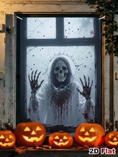 1pc Halloween Curtain Door Banner Ghost Skeleton Design Curtain Fabric 80 120cm