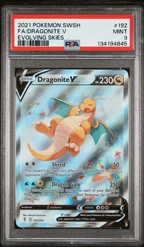 2021 POKEMON SWORD & SHIELD EVOLVING SKIES #192 FA/DRAGONITE V PSA 9