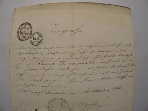 1855 Austrian Empire Official Document with 15 kr Stamp & Seals - Picture 4 of 9