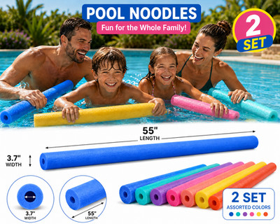 2 Pack Jumbo Pool Noodles 55'' Long x 3.7'' Diameter Assorted Colors Foam Floats