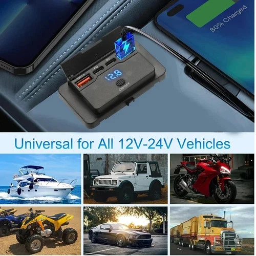 Car DC 12V-24V PD Type C USB Port Fast Charger Socket Power Outlet Panel Charge - Picture 5 of 6