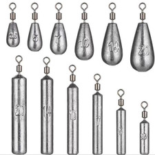 30Pcs Cylinder&Tear Drop Lead Sinker Weights Free Rig Fishing Sinkers 1/8-3/4oz