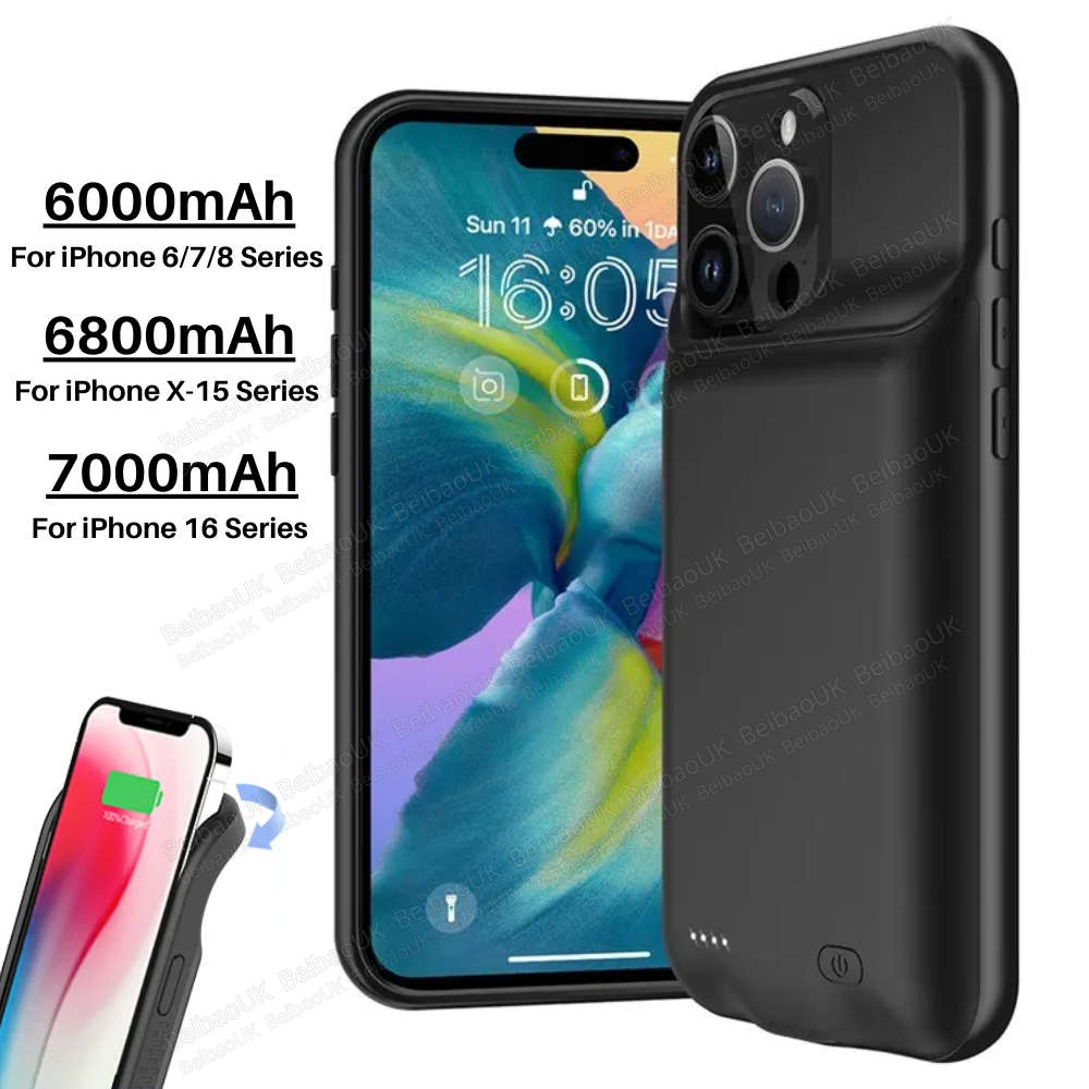 6800mAh Power Bank Charger Case for iPhone 16 15 14 13 12 Extended Battery Cover  -image