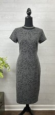 Sz S ANN TAYLOR FACTORY Gray Black SHEATH DRESS Midi Short Sleeve $159