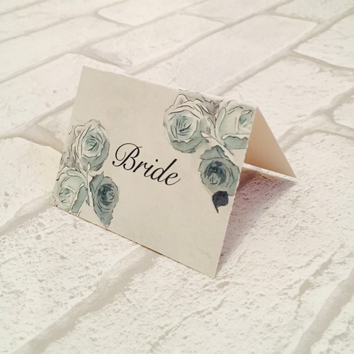 Wedding Table Guest Place Name Cards - Blue rose Vintage style - set of 10 - Picture 4 of 7