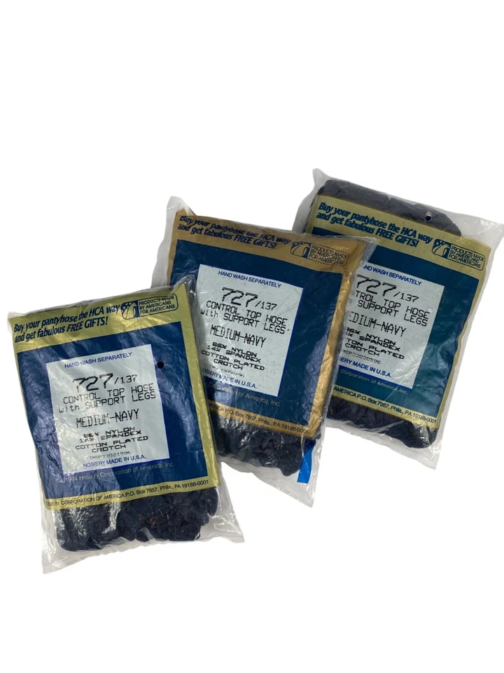 Vintage Silkies Control Top Pantyhose Pack THREE Medium Navy & ONE Off Black. - Image 4 of 4