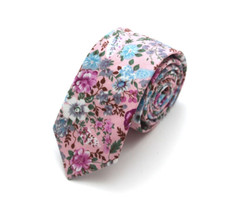 Pink Floral cotton Men  s Necktie Skinny 2.5"W 58"L