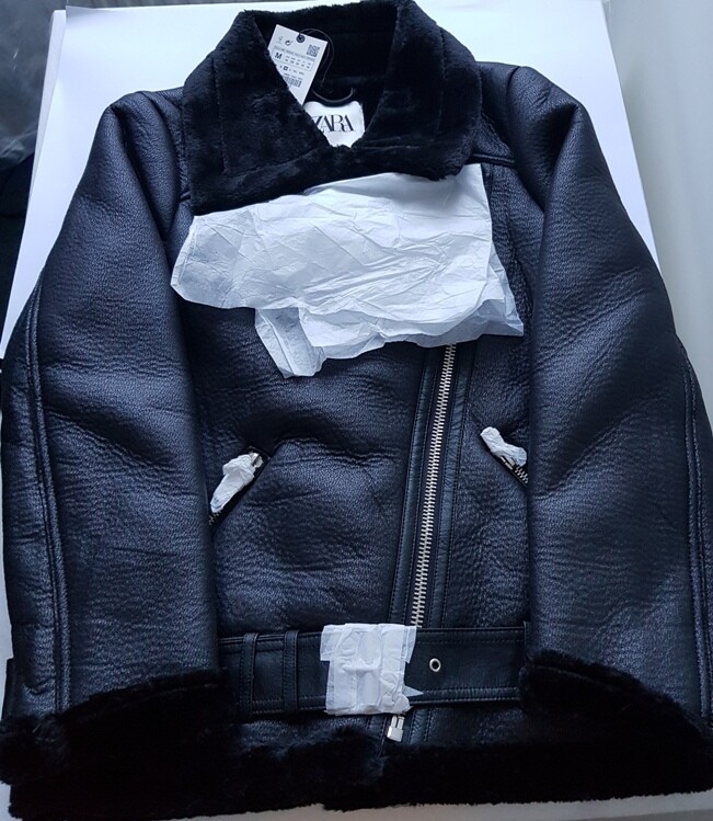 ZARA BLACK FAUX LEATHER SHEARLING FUR DOUBLE FACED BIKER JACKET