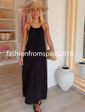 ZARA NEW WOMAN MIDI FLOWY GATHERED HALTER DRESS BLACK XS-XXL 6929/187/800