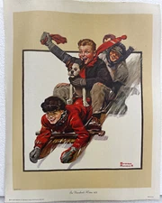 Norman Rockwell  Joy Unconfined - Winter  1972 printed Lithograph On canvas