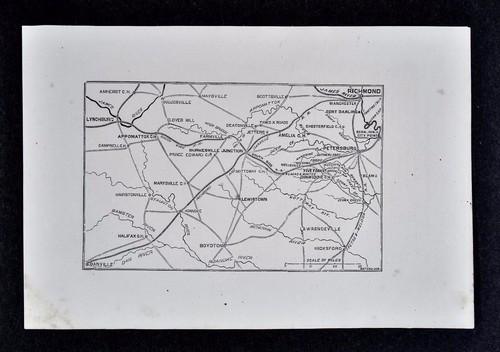1865 Civil War Map Richmond Petersburg Five Forks Dinwiddie Appomattox Virginia