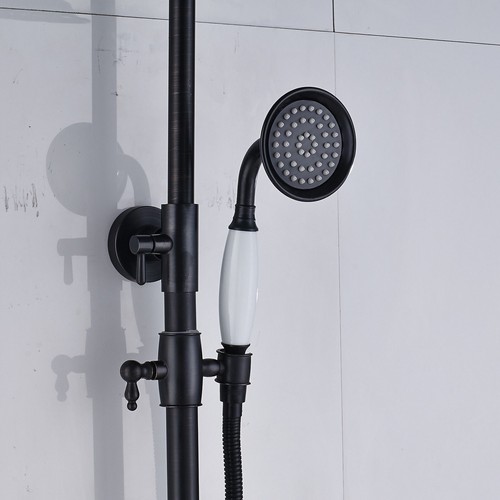 Black Oil Rubbed Brass Bathroom Rainfall Shower Faucet Set Mixer Tap Wall Mount - Picture 5 of 6