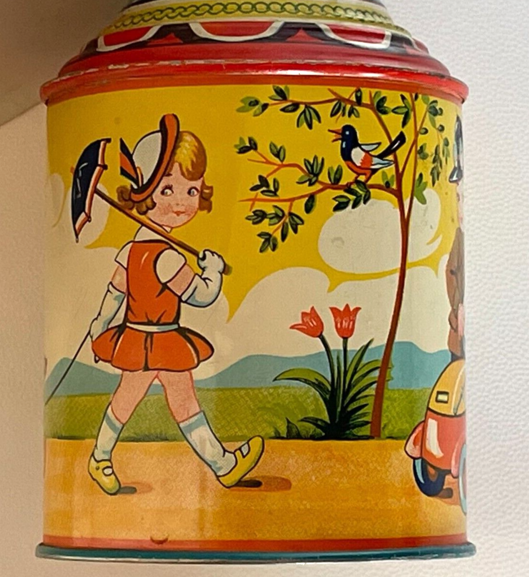 Jouet Ancien – Boîte à Musique Moulin En Tôle Lithographiée – Double Manivelle – Western Germany