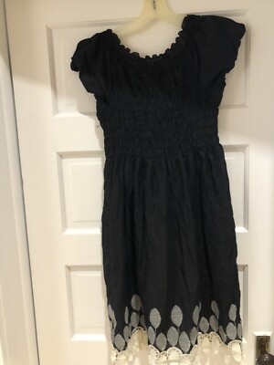 Womens Dress-MAX STUDIO-Black stretch knit empire cap slvs-Large Scallop Bottom