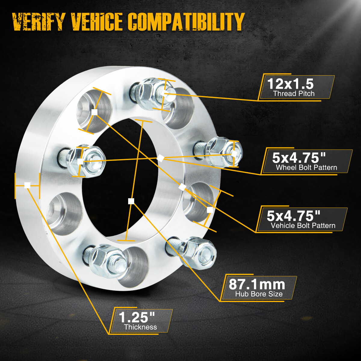 2pcs 1.25" Thick 5x4.75 Wheel Spacers 12x1.5 Studs For Chevy S10 Blazer