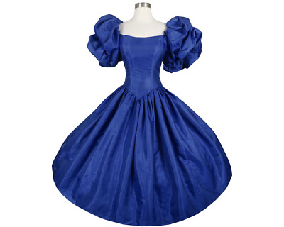 ebay 80s prom dress Vintage 80s Prom Dress XS S Party Gown Strapless Blue Metallic Lam Foil  Zum Zum