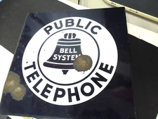 VINTAGE PORCELAIN PUBLIC TELEPHONE BELL SYSTEM FLANGE SIGE 18 X 17-1/8