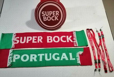 Super Bock Portugal beer advertising lot 2 Soccer scarf + 4 key straps + 1 tray