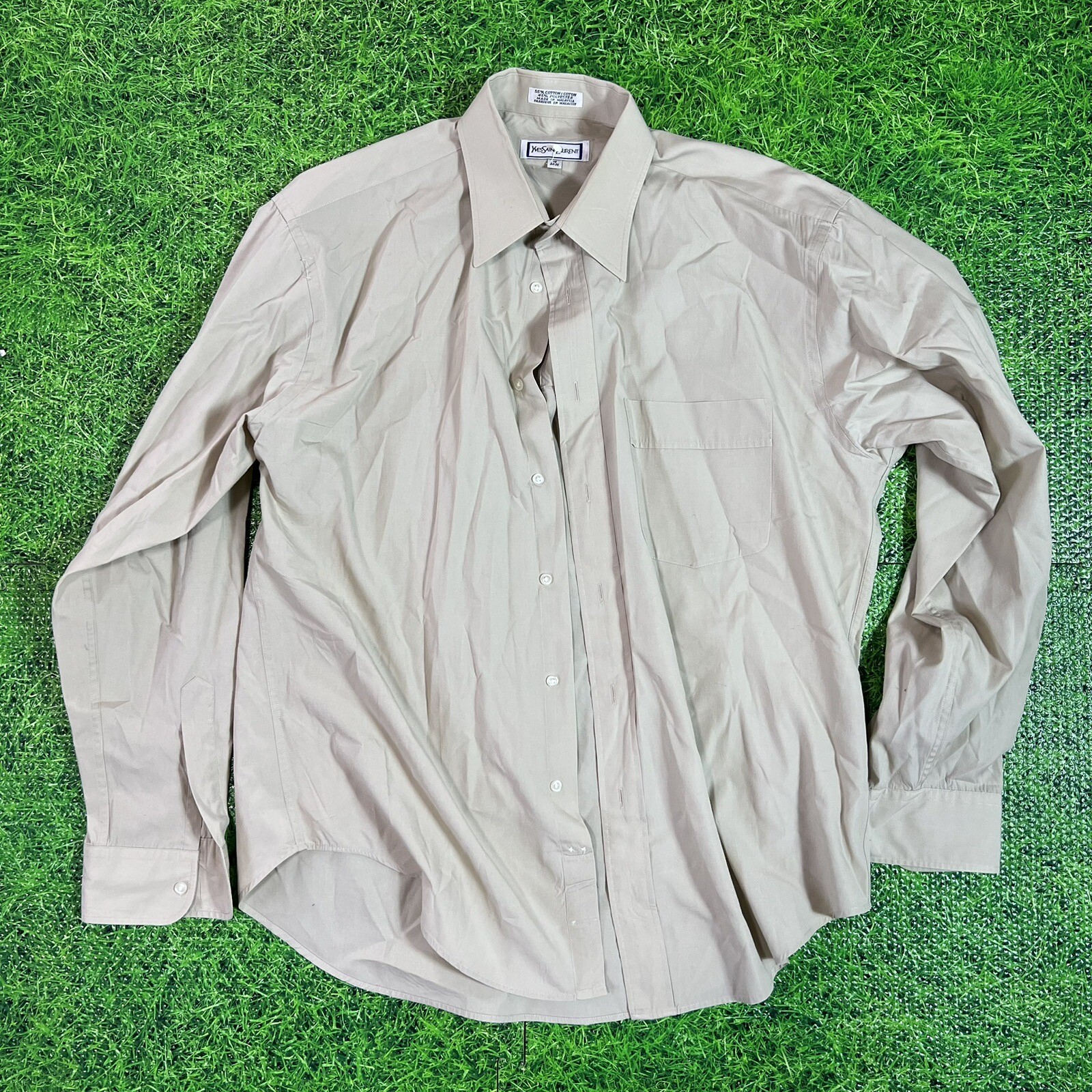 Camicia a maniche lunghe vintage YVES SAINT LAURENT YSL marrone chiaro con bottoni taglia 16 34 35