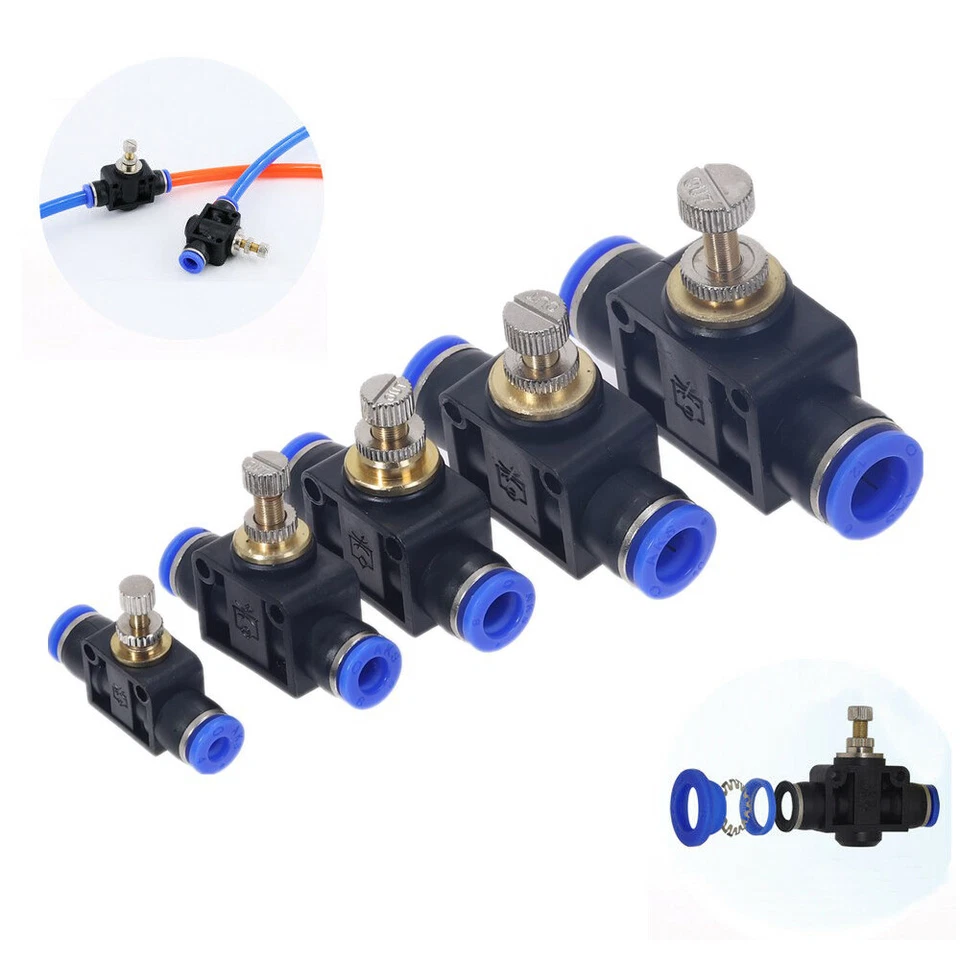 Air Flow Speed Control Valve Tube OD 4/6/8/10/12mm Pneumatic Push In Fitting