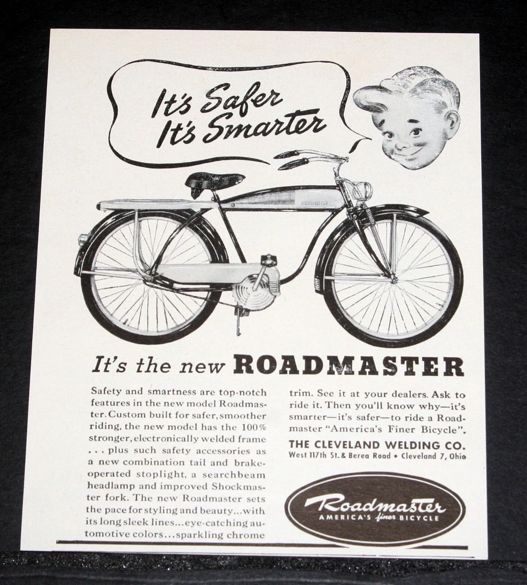 1947 OLD MAGAZINE PRINT AD THE NEW ROADMASTER BICYCLE IT S SAFER