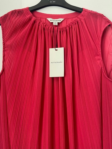 *REDUCED TO CLEAR* BNWT M&S Autograph lipstick red pleated chifon sleeveless top - Picture 2 of 6