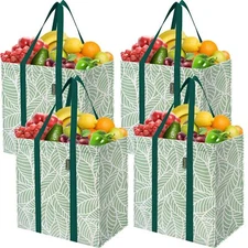 4 PK Grocery Bags Reusable Shopping Bags with Reinforced Bottom Heavy Duty Fo...