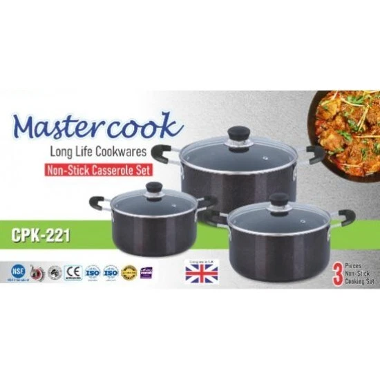 6pc NON STICK Stockpot Casserole Set Induction 24-28-32cm with Glass Lid Black