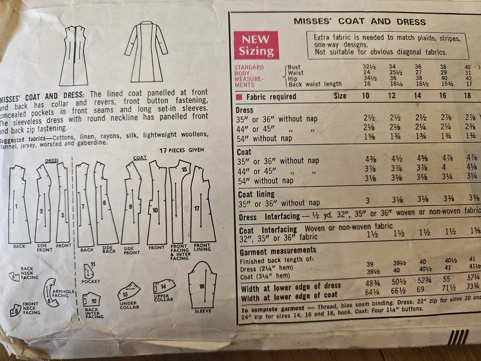 Vintage 1960s Sewing Pattern -  Shift Dress & Panelled Coat - Size 16,  Bust 38 - Image 2 of 2