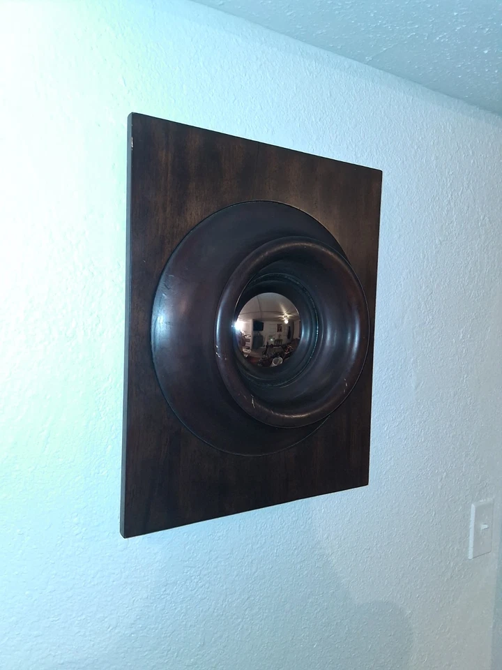 Espejo convexo ojo de buey Global View Dallas, Texas Wood marco de madera ojo colgante de pared Foto 3 de 4