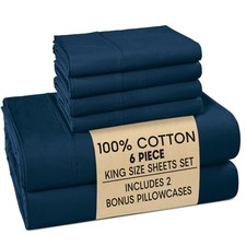 King Sheets Set 100 Cotton Bed Sheets King, Breathable Crisp Percale 6 Pie...