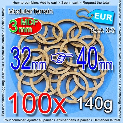 100x 3mm MDF Adapter 32mm To 40mm Round Base Socle Warhammer 40K Age Of Sigmar